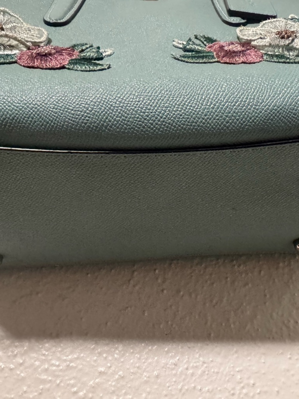 COACH Light Blue  Floral Applique Leather Satchel with Top Handles - Picture 12 of 16